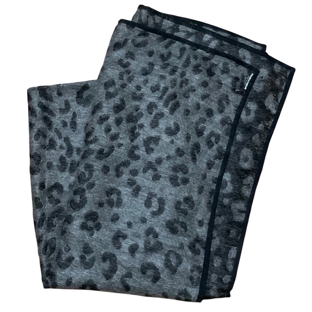 Franco Ferrari Italy Mohair Leopard Scarf Grey Black Animal Print Wrap 80"x 27"